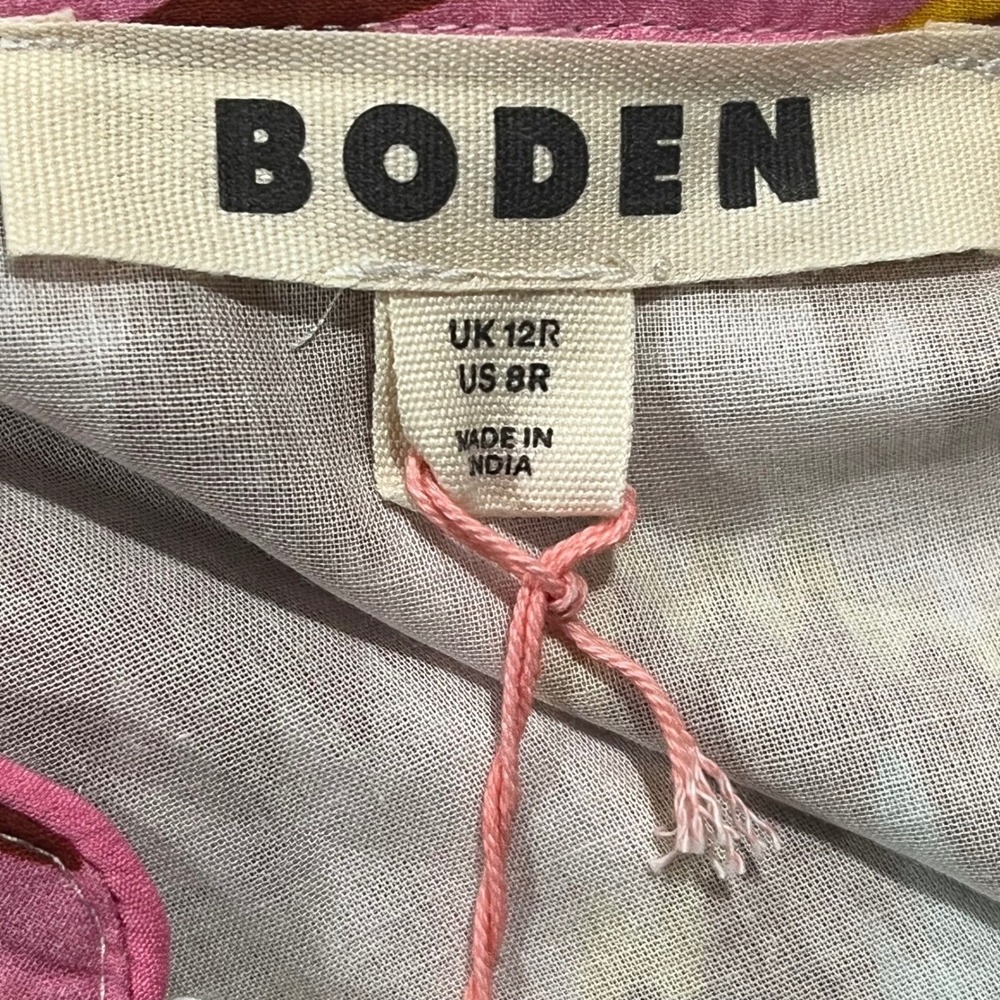 Boden Chevron Zigzag Maxi Dress Pink Green Yellow Tassel Tie US 8R NEW - Picture 10 of 13